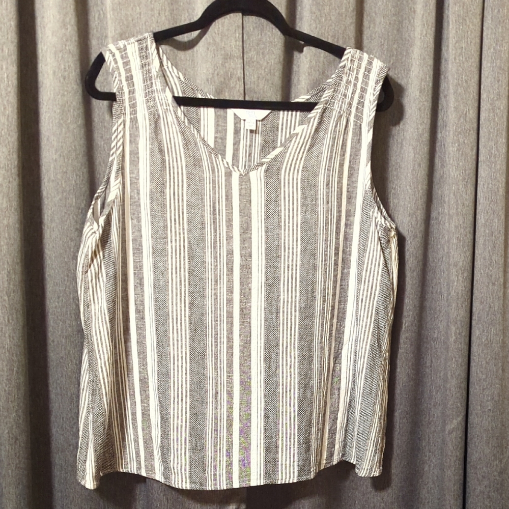 Time And Tru Striped Sleeveless V-Neck Women's Top - White & Gray EUC